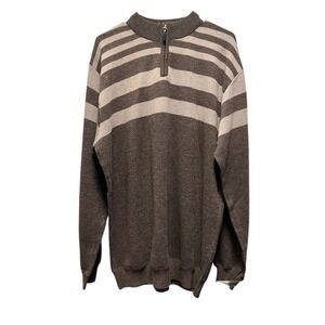 Silver Needle Men's Long Sleeve 1/4 Zip Pullover Sweater XXL Brown Tan Striped